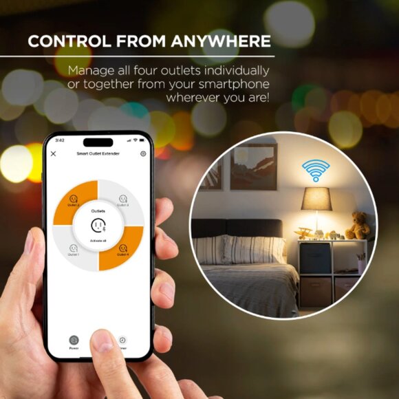 Merkury Innovations Smart 4-Outlet Wall Extender, Wi-Fi Enabled Works with Alexa - Picture 3 of 8